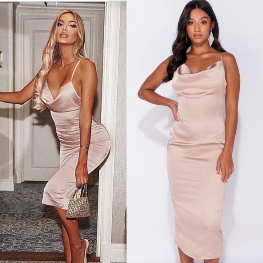 Kylie Champagne Satin Cross Back Midi Dress